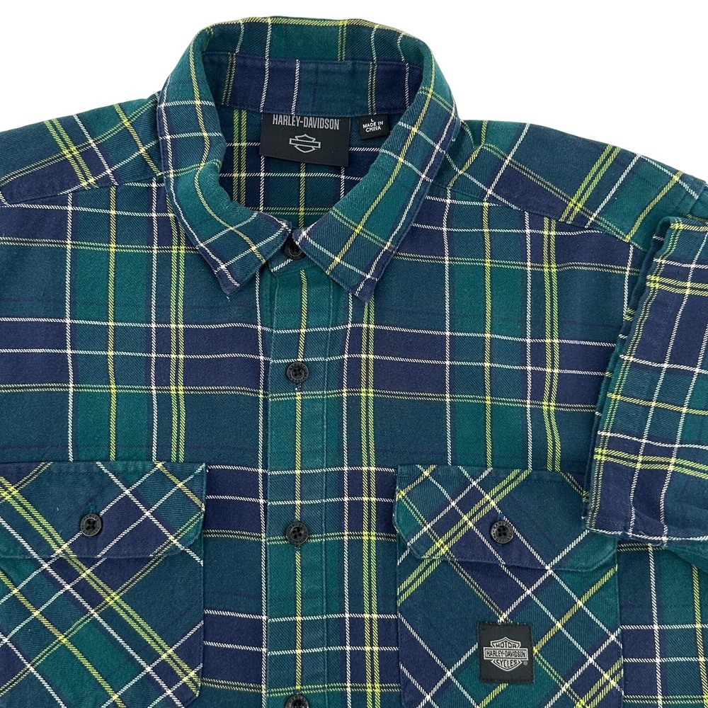 Harley Davidson‎ Men LG Plaid Flannel Short Sleeve Button Up Shirt Motorcycle
